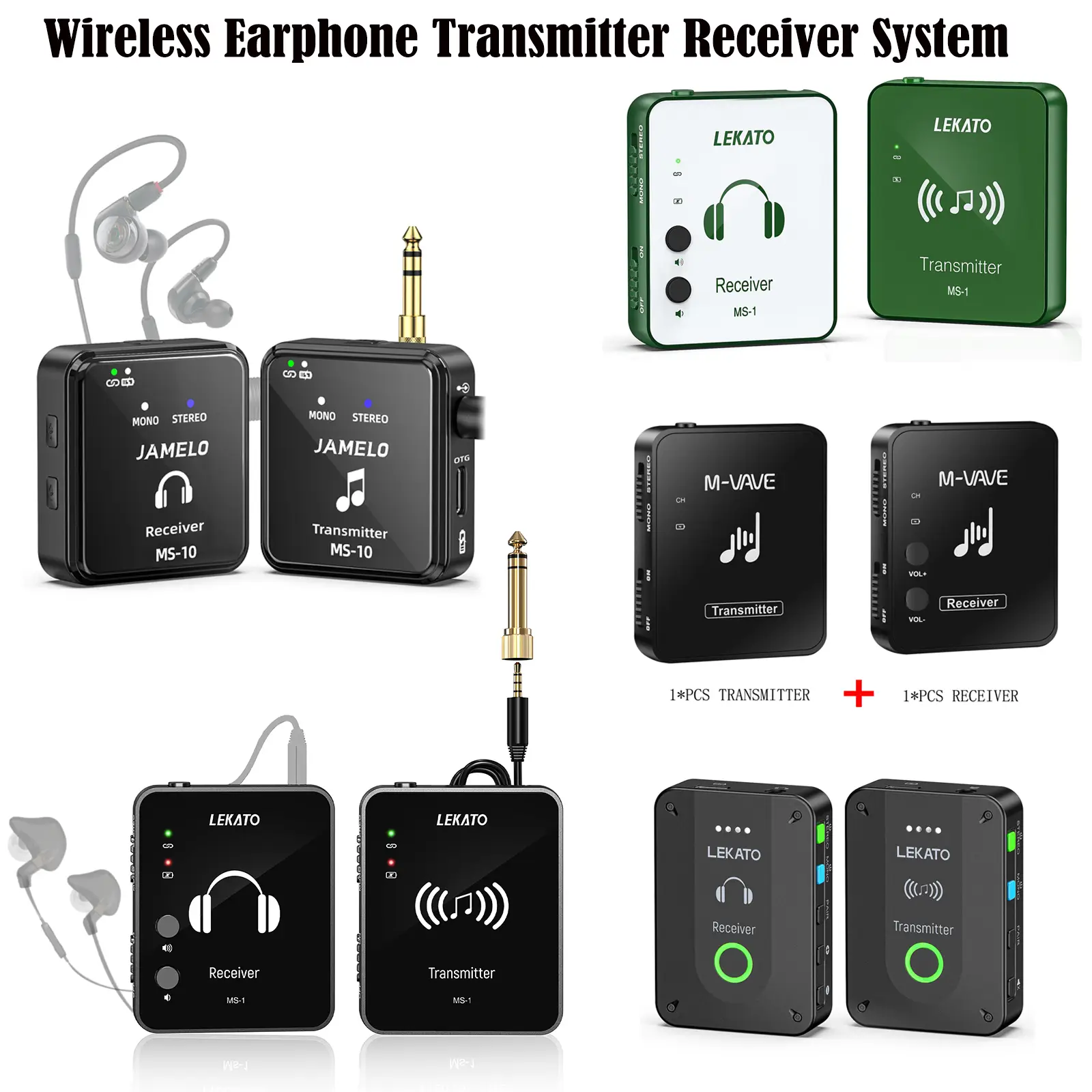 【CRAZY DEAL】LEKATO MS-1 Guitar Wireless in Ear Monitor System Set,2.4G Stereo IEM Wireless System,with Transmitter Beltpack Receiver Kit,Automatic Pai