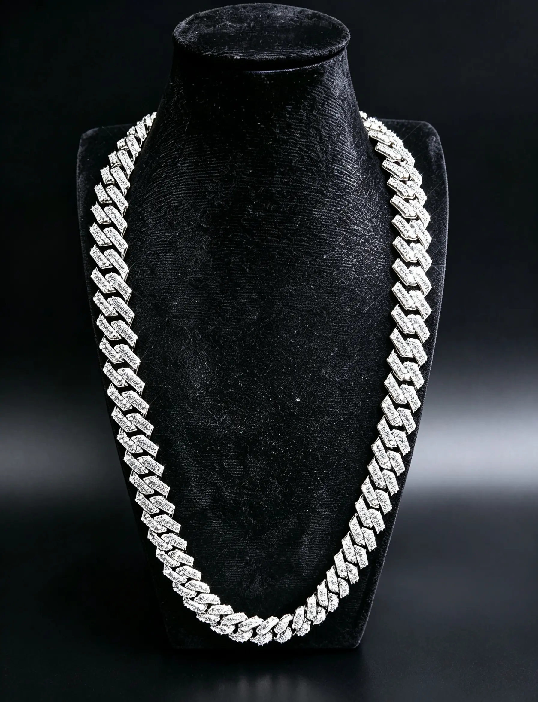 Men's 14mm Double-Row Moissanite Cuban Link Gem Necklace, 14K White Gold Plated Hip-Hop Decorative Accessory Necklace, Ideal Moissanite Jewelry Gifts for Boyfriends