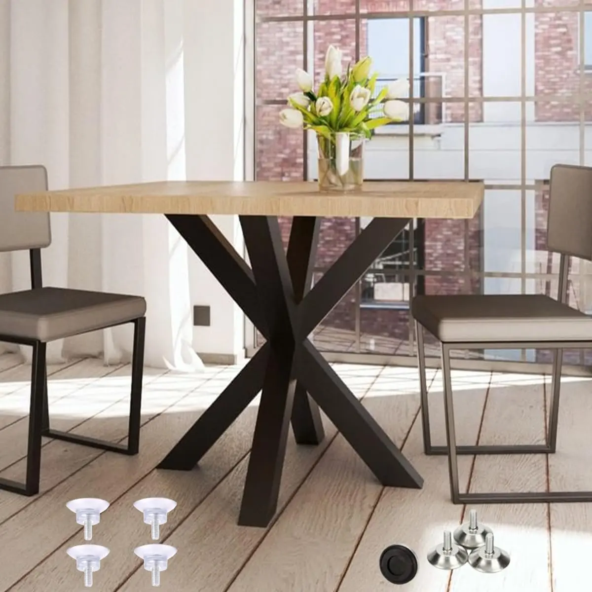 Metal Coffee Table Base 28 Inch,Heavy Duty Dining Table Base, Desk  for Glass, Marble, and  Tabletops, Furniture  for Home,Kitchen,Office(Black)