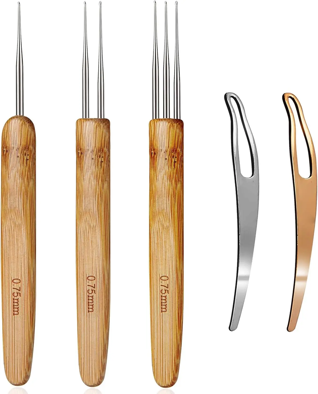 5 Piece Dreadlock Tool Kit with 0.75mm Wooden Handle Crochet Hooks & Interlocking Needles - Hair Styling Accessories for Dreadlock Maintenance, Dreadlock Maintenance Hair Styling Accessories