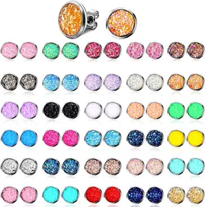 32 Pairs Faux Druzy Stud Earrings Stainless Steel Druzy Stud Earrings Glitter Pierced Earrings for Women Girls