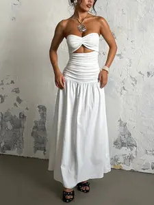 Women's Solid Color Cut Out Dresses, Casual Fashion Dresses for Summer, Women's Clothing for Beach Holiday Vacation, Womenswear