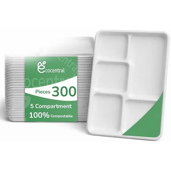 EcoCentral Compostable Bagasse Paper Plates,Compartment, Disposable, Microwave Safe, for Buffet and Party