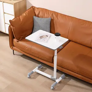 ETHU Adjustable Overbed Table with Wheels, Rolling Tray Table for Hospital Bed – White Bedside Laptop Table with Rolling Design for Home Use