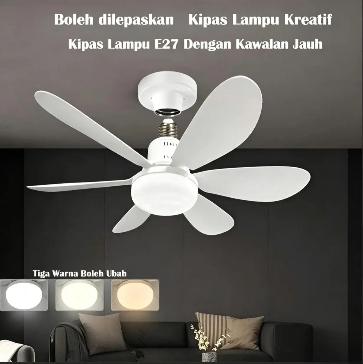 42/52cm Ceiling Fan With Light 30W E27 6 Blades Silent Fan Light with Remote Control 42/52CM Silent Fan Light Ceiling Fan With Light 3 Color Ceiling Fan with Light Dimmable 3 Speed kipas dengan lampu Easy to assemble and convenient to install