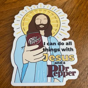 I Can Do All Things With Jesus and Dr. Pepper - High Quality vinyl sticker, Meme Sticker, Gift for Her, Water Bottle Sticker, Waterproof Sticker, Laptop Sticker