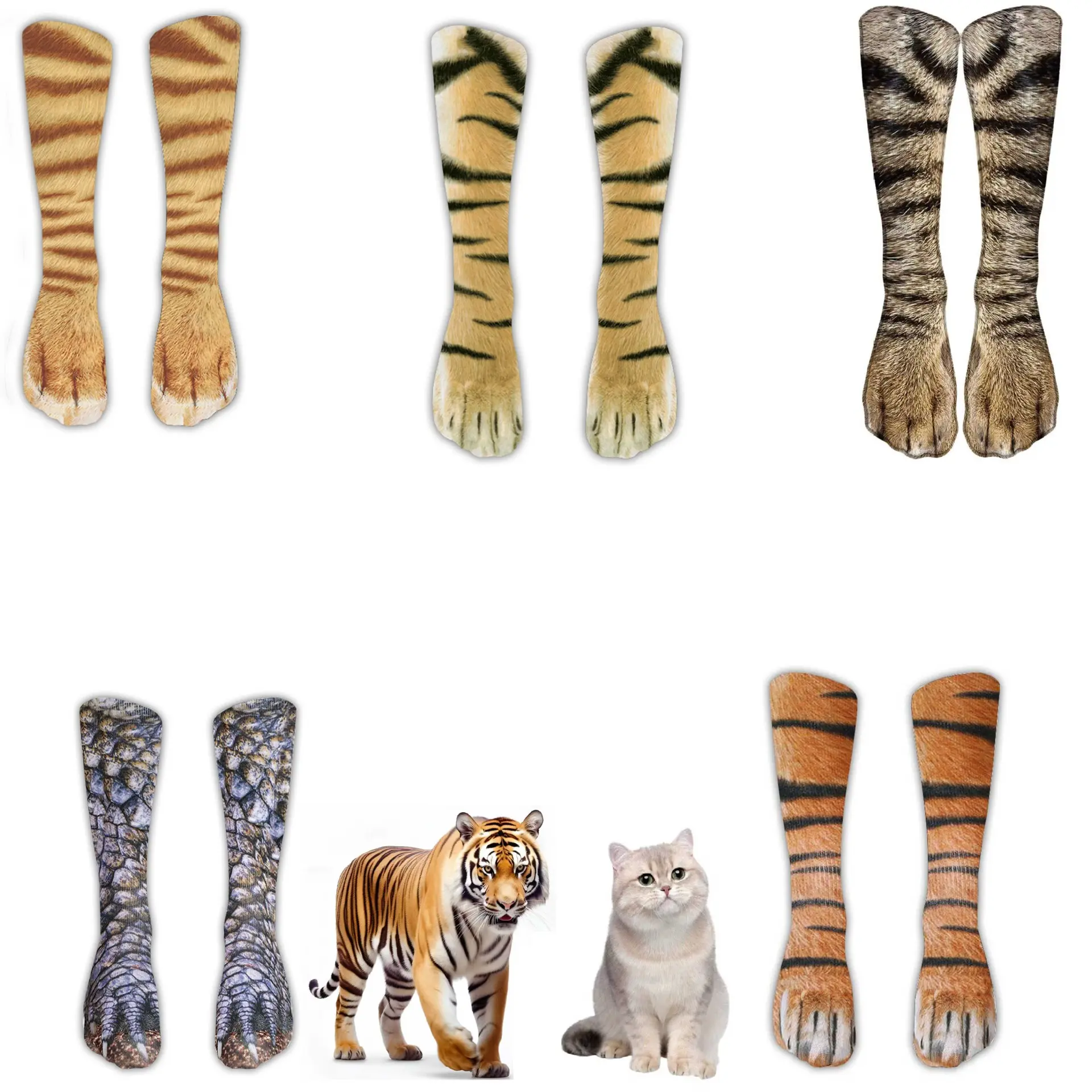 Men's 3D Animal Paw Fun Socks - Realistic Embossed Cat Dog Print, Novelty Prank Beige Casual Bowling Pet Supplies Apparel