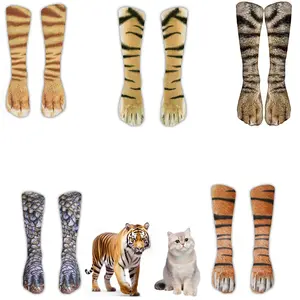 3D Animal Paw Socks Realistic Embossed Cat Dog Paw Print Design Novelty Prank Socks Menswear Man Beige Plain Bowling