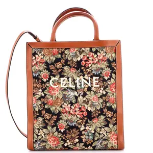 Pre-owned Celine Jacquard, Leather Tote Bags REBAG Vertical Cabas Tote Floral Jacquard with Leather Small by Rebag