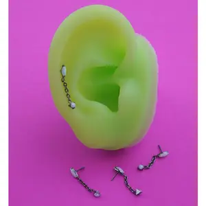 Marquise Dangle Chain White Opalite Titanium Threadless Top