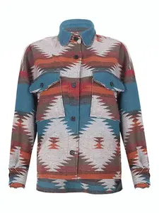 Wool Lapel Ethnic Aztec Jacket