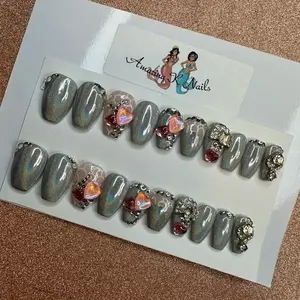 Amazing K Nails Roseate Jewel Mélange - Romantic Short Coffin Press-Ons for Luxurious Occasions