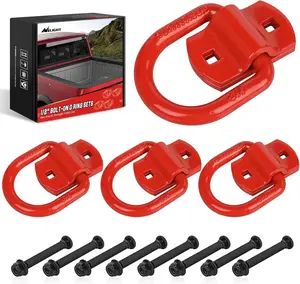 Nilight 4 PCS D Ring Tie Down Anchor 1/2" Heavy Duty Tie Down Rings with Screws Bolts on Trailer Truck Bed Cargo 12000 Lbs Break Strength Tie Down Anchors Hook Red