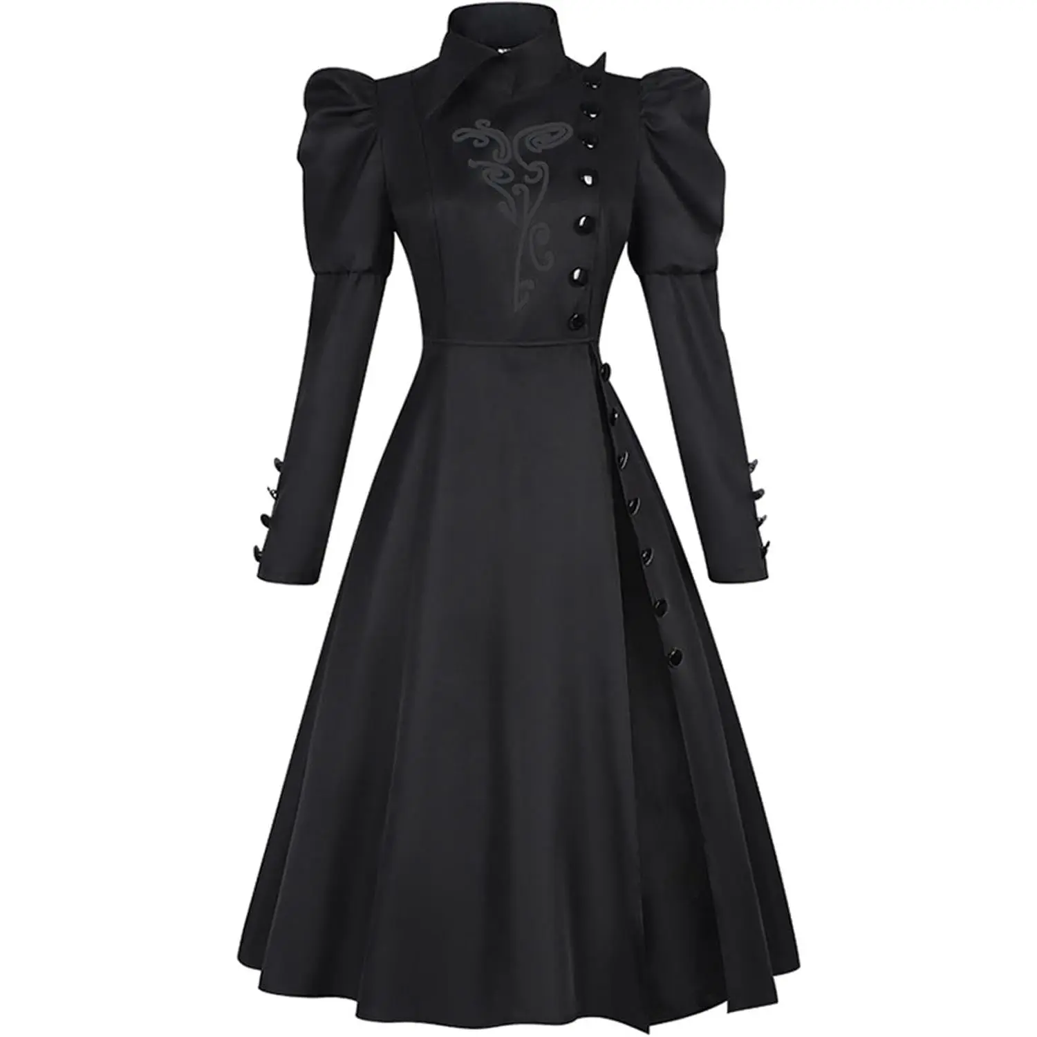 Women‘s Elphaba Witch Black Dress Cosplay Costume Puffy Sleeve High Slit for Halloween