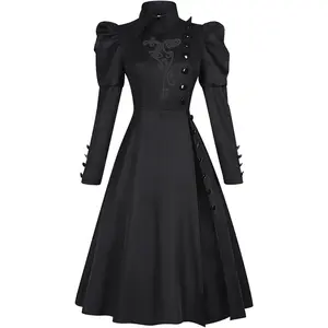 Women‘s Elphaba Witch Black Dress Cosplay Costume Puffy Sleeve High Slit for Halloween