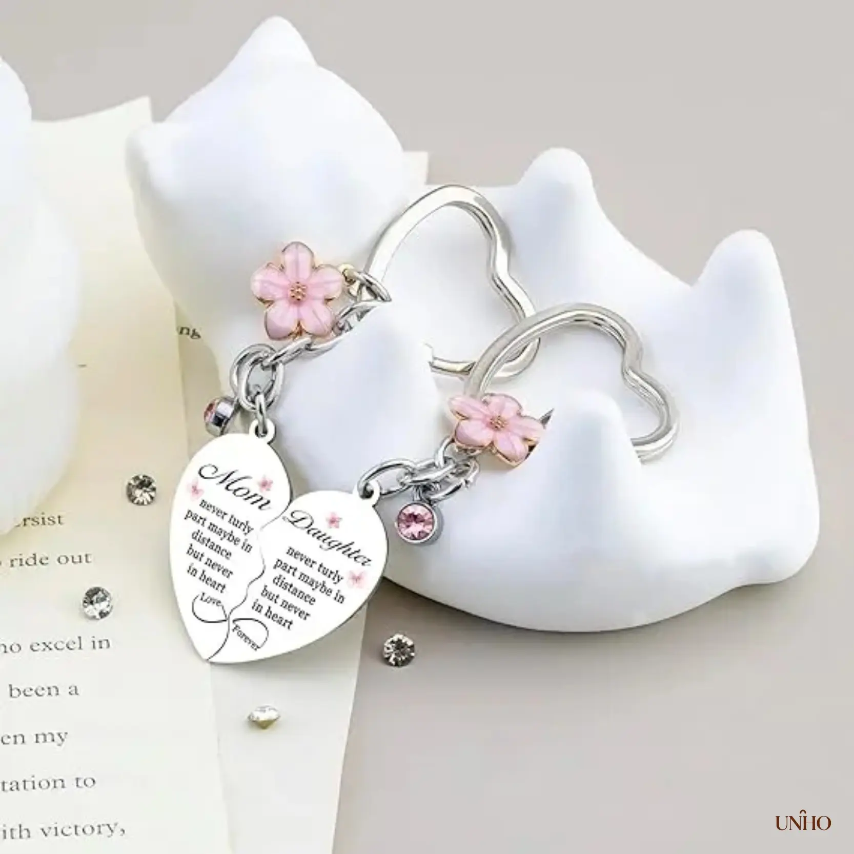 2Pcs Mother Daughter Heart Key Ring Set, Matching Mom & Me Stainless Steel Engravable Jewelry Pendant, Sentimental Mothers Day Gift For Mum And Women