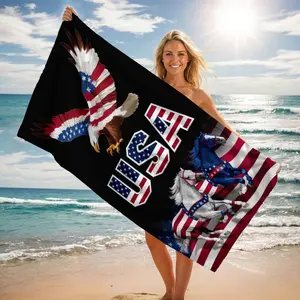 1pc American Flag Patriotic Beach Towel with Cool Eagle Pattern, Super Soft Large Size, Perfect for Travel, Swimming, Yoga, Camping
