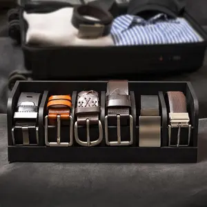 Premium belt storage box. Ideal for bedroom and wardrobe storage. A sophisticated storage solution, perfect as a gift for men or Father's Day. Wardrobe organizer and storage with 6 designated slots for belts, Durable Reinforced Organizer.