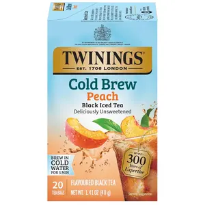 Twinings Peach Cold Brew Iced Tea Bags, 20 Count (Pack of 1), Unsweetened Flavoured Black Tea, Caffeinated, 20 Teabags