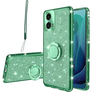 Motorola Moto G 5G 2024 Case, Moto G-5G 2024 Case for Women Glitter Crystal Soft Clear TPU Luxury Bling Protective Cover with Kickstand Strap for G 5G 2024(not 2023) (Glitter Green)