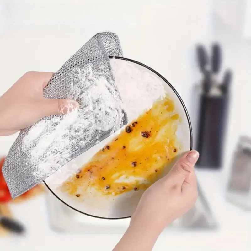 Stainless Steel Kitchen Cleaning Cloths, Magic Cleaning Cloth, Dual-Sided Silver Color Wiping Towels, Scratch-Free, Fast-Drying, Multi-Purpose, Durable Cleaning Supplies, Microfiber Cleaning Rags, Dishwashing Cloth, Dishcloths For Washing Dishes