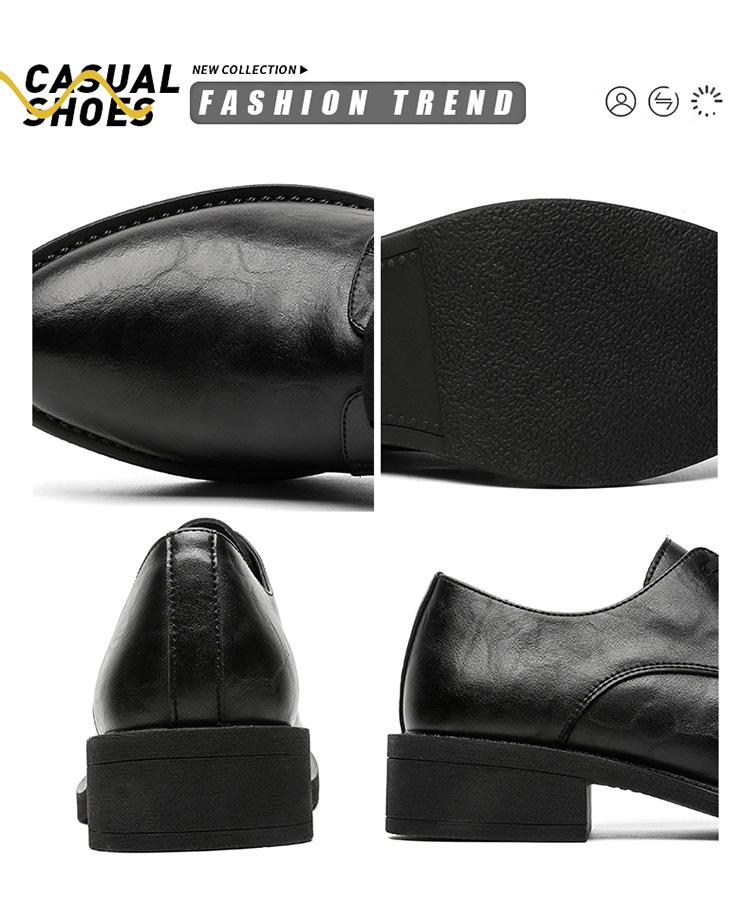 Derby men’s leather shoes with a premium feel—black dress/casual style, height-boosting platform sole, large toe box