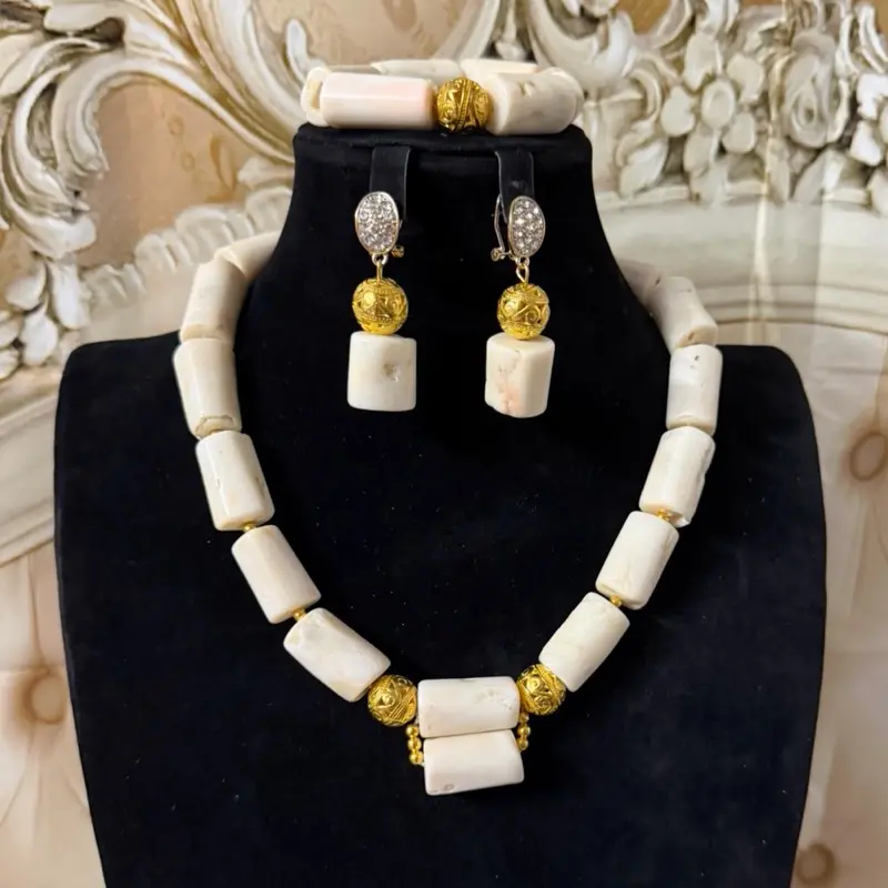 African/Nigerian Traditional Beads Necklace & Bracelet Set with Intricate Designs and Vibrant Colors for Cultural Significance
