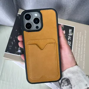 Vintage leather shockproof phone case, imitation sheepskin 2 in 1 card holder iPhone 16Promax 15ro 14 13Pro phone case, high quality leather phone wallet stick-on - iPhone wallet and card holder, suitable for men and women - durable non-slip lining