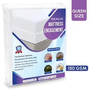 Invisi-Zippered Mattress Encasement Queen- 100% Waterproof and Bed Bug Proof Mattress Protector.Luxury Terry Cotton Mattress Cover with six- sided Mattress Protector fits 9 to 15 inches Mattresses