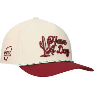 WM Phoenix Open x Breezy Cactus “Have A Day” Rope Hat – Natural Trucker Snapback Cap | Golf Hat with Embroidered Cactus Logo | Adjustable Retro Rope Brim Hat for Men, Streetwear & Everyday Wear