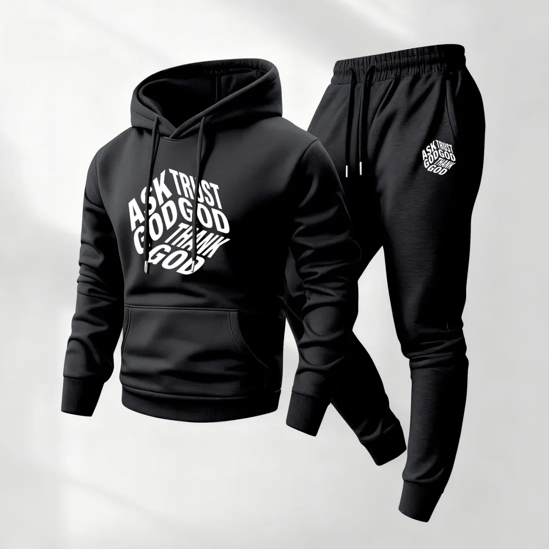 Men's 2-Piece Graphic Polyester Tracksuit - Soft Long Sleeve Hoodie & Loose Casual Fit Sweatpants, Light Gray, Fall/Winter Athletic Wear, Minimalist Sporty Chic, Machine Washable, 3XL, Mensfashion, Loose Cut