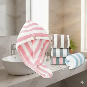 Super Absorbent Microfiber hair Towel Turban - Quick Dry, striped Design, Soft & Gentle. Reduces Blow-Drying Time, Adds Fashion to Your bath Routine. Lightweight, Portable, Perfect for Home, Travel, Gym. The ultimate Hair drying & styling Accessory.