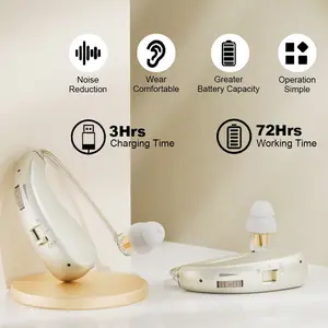 1Pair Rechargeable Hearing Aids with Noise Reduction, In-Ear Amplifier Earphones for Adults, Golden Color, Indoor Outdoor Use