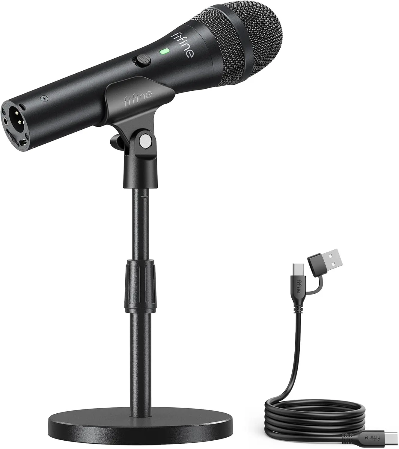fifine Tank2 USB/XLR Dynamic Microphone for Podcast Recording Studio Handheld Mic Set with Desktop Stand for Vocal Voice Over Streaming 192KHz/24bit Sampling Rate Cardioid Pattern, AmpliTank TANK2
