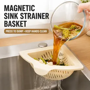 2 Pcs Magnetic Triangular Sink Drain Basket - 2-in-1 Fruit Veggie Colander & Food Scraps Filter, Anti-Clog Kitchen Sink Organizer, Lazy Kitchen Cleaning Essential