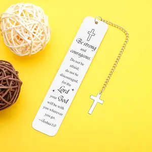 Stainless Steel Bible Scripture Bookmark with Joshua 1:9 Verse, Cross Pendant Hole, Color-Coded Christian Bookmark for Kids & Adults, Book Accessories