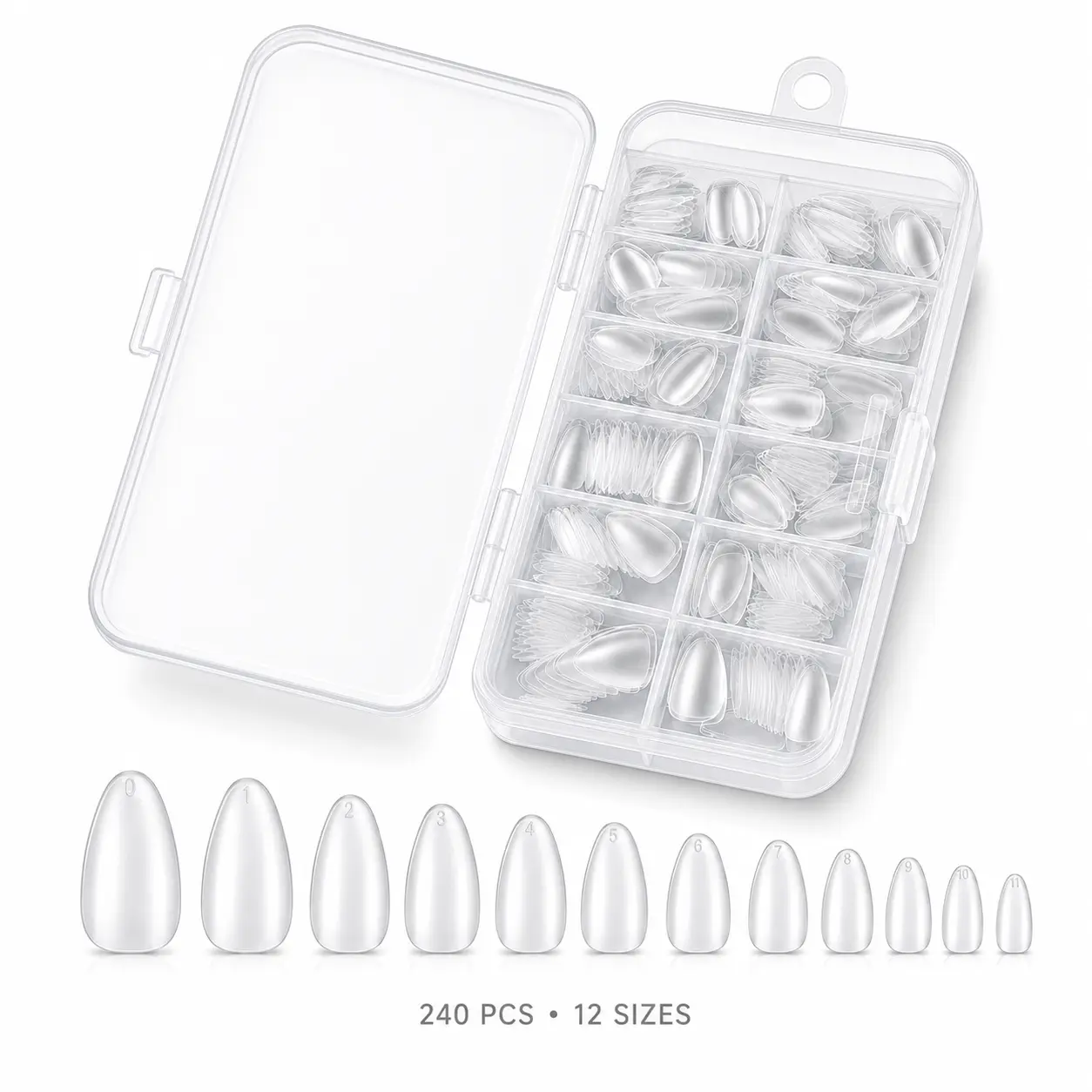 240PCS Short Almond False Nail Tips | Semi-Matte Clear Seamless Full/Half Cover Press-On Extensions with Storage Case, Gel Polish-Friendly Nail Supplies for Natural-Look Manicures, Beginners & Salons