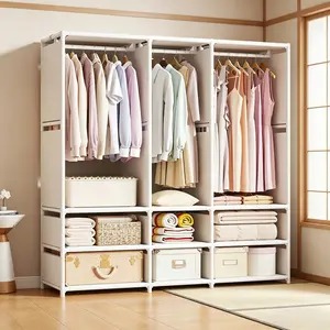 Home Metal Folding Wardrobe, Sturdy Steel Frame, Hanging and Stackable, Ideal for Bedroom, Dorm, Rental House Storage Solutions
