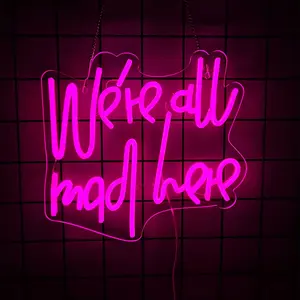 We're All Mad Here Neon Sign Pink Neon Signs for Wall Decor Alice In Wonderland Party Decorations Connectivity Via Neon Light for Bedroom Home Dorm Wedding Party Bar Pub Salon Christmas Gifts