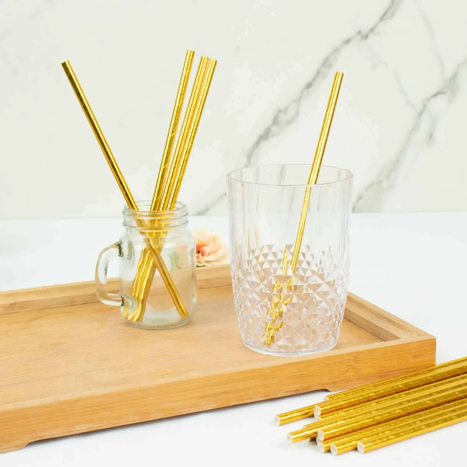 50-Pack Food Grade Metallic Gold Foil Paper Drinking Straws - 8" Disposable Biodegradable Bar Utensils, Great for Parties, Graduation Celebrations, Cake Pops
