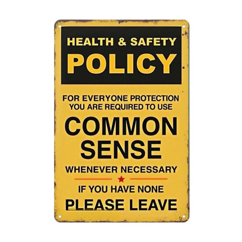 1PC Aluminum Health Safety Policy Sign with Bold Protective Message for Workplace Wall Art Home Office Cafe Bar Garage Decor Easy to Hang