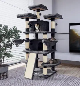 PurrFest 68 Inches Cat Tree House with Condo Scratching Post Multi-Level Towers for Cats Warm Stable Solid Design