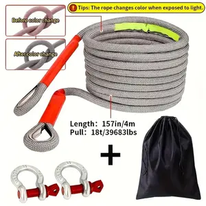 18tons/4-meter Trailer Towing Rope, Upgraded And Thickened, Durable And Wear-resistant, With 2pcs Durable Steel Hook And Night