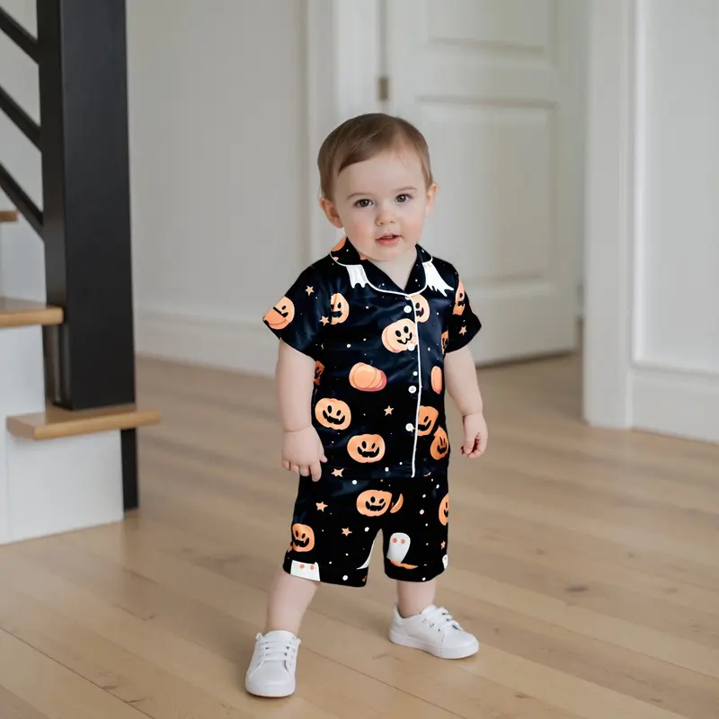 HKYFNNBW-Girls Spring Autumn Pajama Sets Long Sleeve Lapel Bow Print Shirt Pants Sleepwear (Pink, 6-12 Months 7 thumbnail image