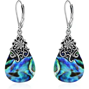 Filigree Earrings 925 Sterling Silver Abalone Shell Moonstone Leverback Earrings Jewelry Mothers Day Gift Ideas