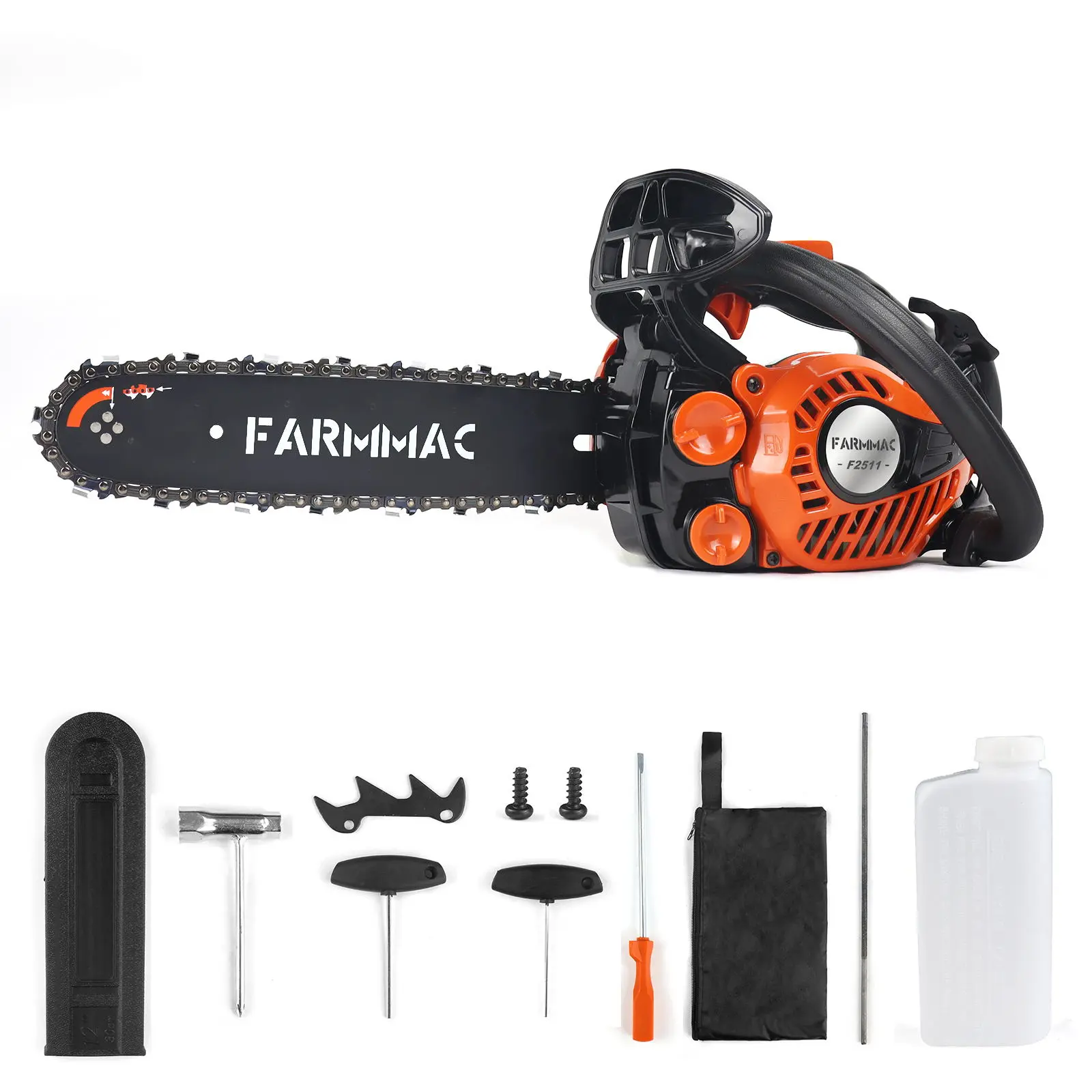 25cc 12-in Top Handle Gas Power Chainsaw, 2-Stroke Handheld Lightweight Tool Kit for Tree Trimming, Wood Cutting & Outdoor Maintenance Tasks, Handheld Gas Chainsaw