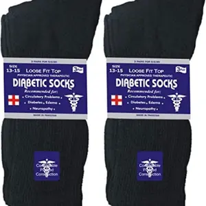 Men's Diabetic Cotton Socks Crew 12 Pairs Pack - Black, Big & Tall Men's 13-15/ Fits Men's Shoe Size 9-14 Menswear Loose