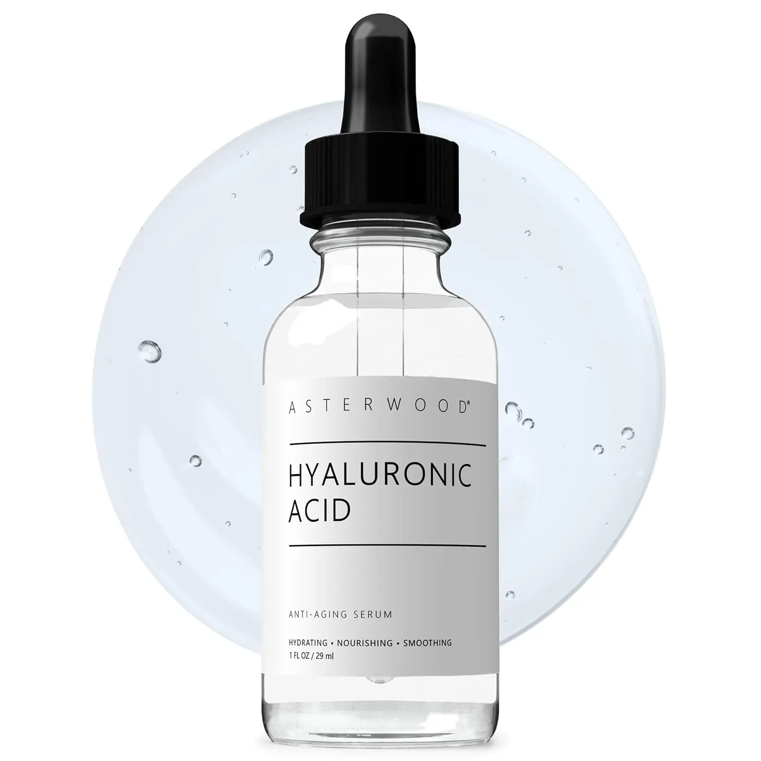 Asterwood Pure Hyaluronic Acid Serum for Face 1 Fl Oz - Anti-Aging Deep Hydrating, Plumping & Smoothing Serum for Skin Barrier Repair, Fragrance-Free