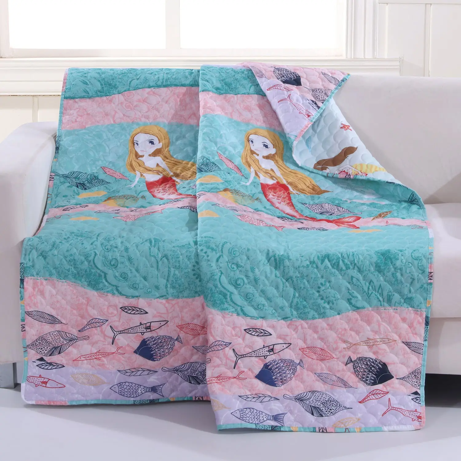 Greenland Home Mermaid Multi Throw Blanket – 50x60 Inches Cozy Microfiber Quilt