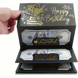 1pc Surprise Birthday Cash Envelope with 6 Slots, Elegant Black Gold Design Money Holder, Unique Cartoon Fantasy Keepsake for Birthday, Holiday & All Celebrations, Dollars